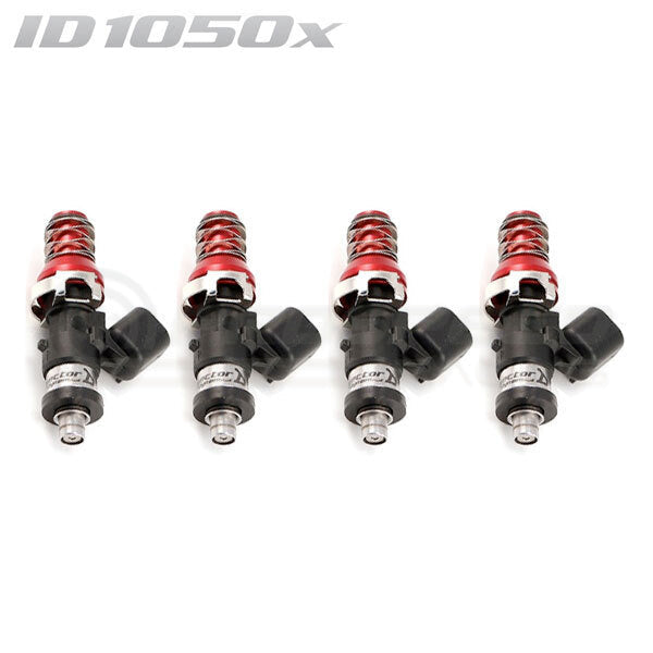 ID1050-XDS Injectors Set of 4, 48mm Length, 11mm Red Adaptor Top, Denso Lower Cushion- Universal