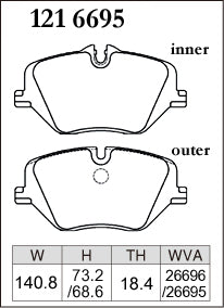 Dixcel Front Brake Pads – BMW X1 (U11) / X2 (U10) / X3 (G45) / 2 Series Gran Coupe (F74) / 5 Series (G60) / MINI Cooper (J01) / Aceman (J05) / Countryman (U25)