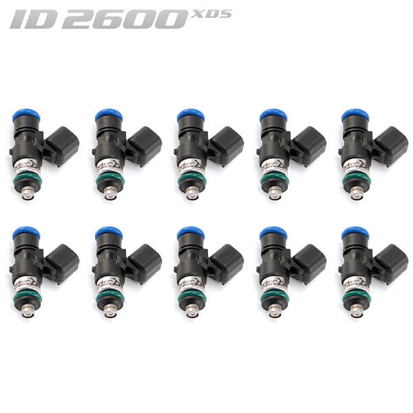 ID2600-XDS Injectors Set of 10, 34mm Length, 14mm Grey Adaptor Top, 14mm Lower O-ring- Lamborghini Huracan/Audi R8 (V10)