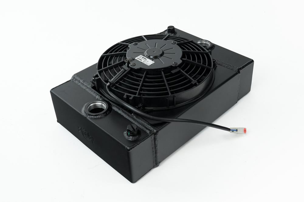 CSF Universal Drag Race / Tuck Radiator -10.5H x 10L x 3.6W (5.65 w/fan) - Includes 9-inch SPAL fan - Includes inlet/outle...
