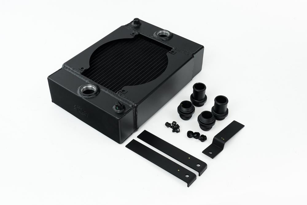 CSF Universal Drag Race / Tuck Radiator -10.5H x 10L x 3.6W (5.65 w/fan) - Includes 9-inch SPAL fan - Includes inlet/outle...