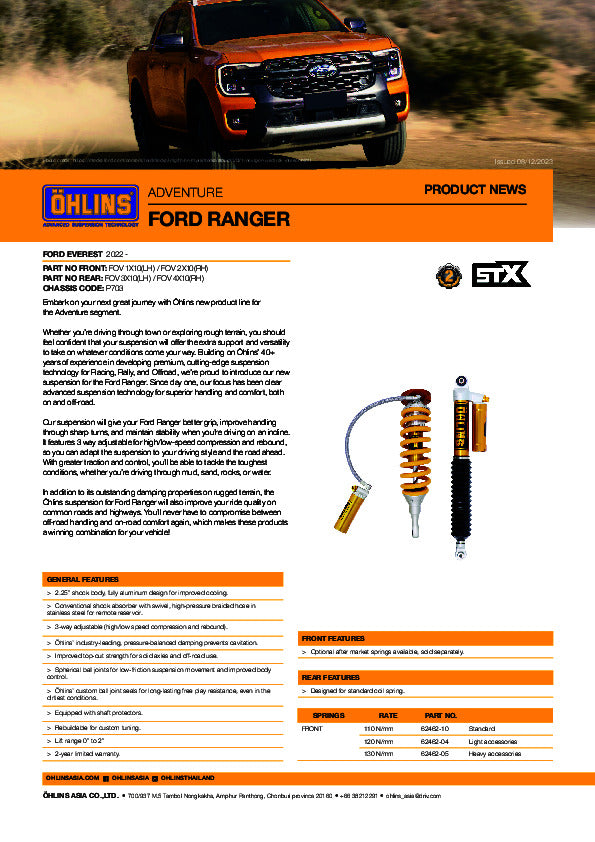 Öhlins Adventure STX 18/46 Suspension Kit – Ford Ranger NextGen P703 (2022+)