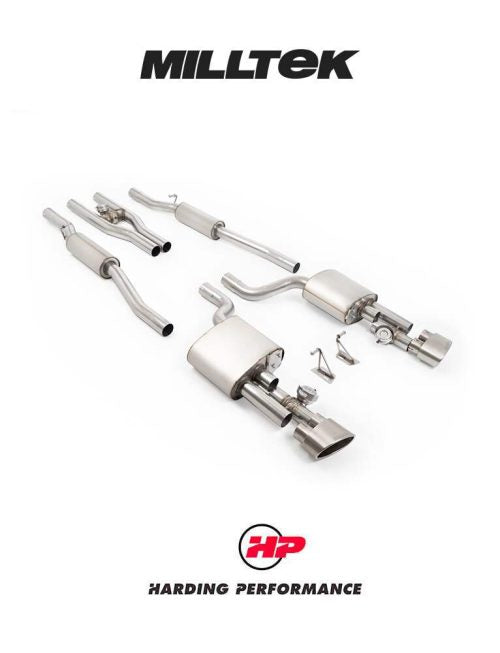 MILLTEK Audi RS4 B7 Cat Back Exhaust 4.2 V8 Saloon Avant and Cabriolet - V2 - Brushed Titanium Ovals - Valved