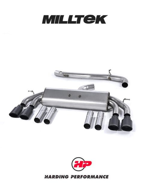 MILLTEK Cat-back – Audi S3 8V/8V.2 Saloon & Cabriolet - Non-resonated - Non-Valved - Quad Oval Cerakote Black Tips