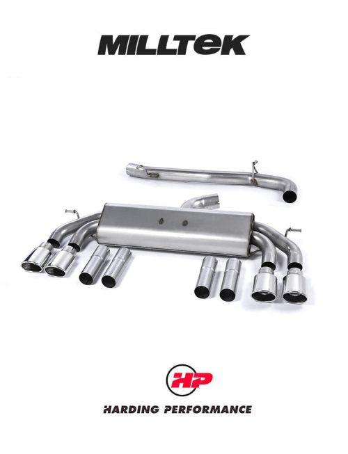 MILLTEK Cat-back – Audi S3 8V/8V.2 Saloon & Cabriolet - Non-resonated - Non-Valved - Quad Oval Polished Tips