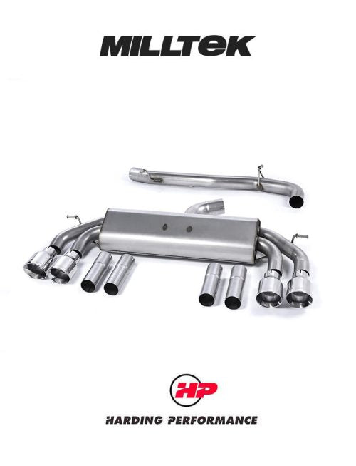 MILLTEK Cat-back – Audi S3 8V/8V.2 Saloon & Cabriolet - Non-resonated - Non-Valved - Quad Round Polished Tips