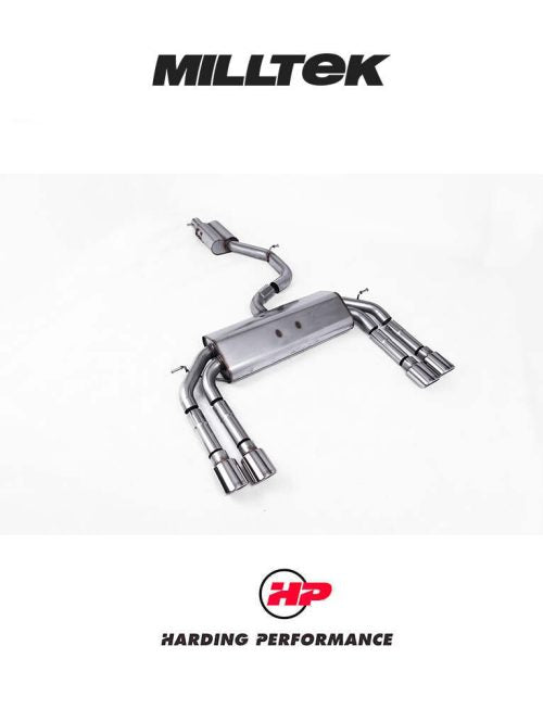 MILLTEK Cat-back – Audi S3 8V/8V.2 Saloon & Cabriolet - Resonated - Non-Valved - Quad Oval Polished Tips