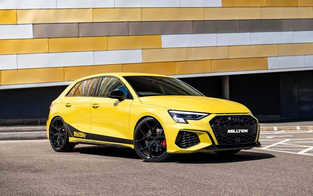 MILLTEK 80mm Particulate Filter-back Audi S3 8Y Sportback - Resonated (quieter) - Titanium 115 GT Trims