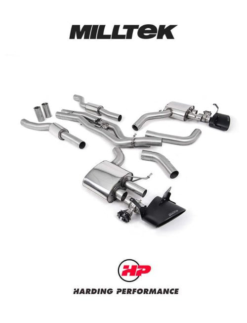 MILLTEK Cat Back System (Twin 80mm) Audi RS6/RS7 C8 4.0 V8 bi-Turbo in Performance Edition - Resonated - Cerakote Black Oval Trims - Requires OE system to be Cut