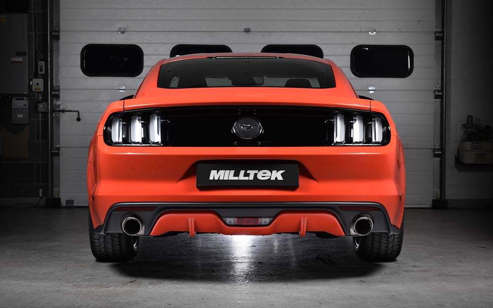 MILLTEK Cat Back Ford Mustang 2.3 EcoBoost Dual Outlet With GT-100 Trims - Polished