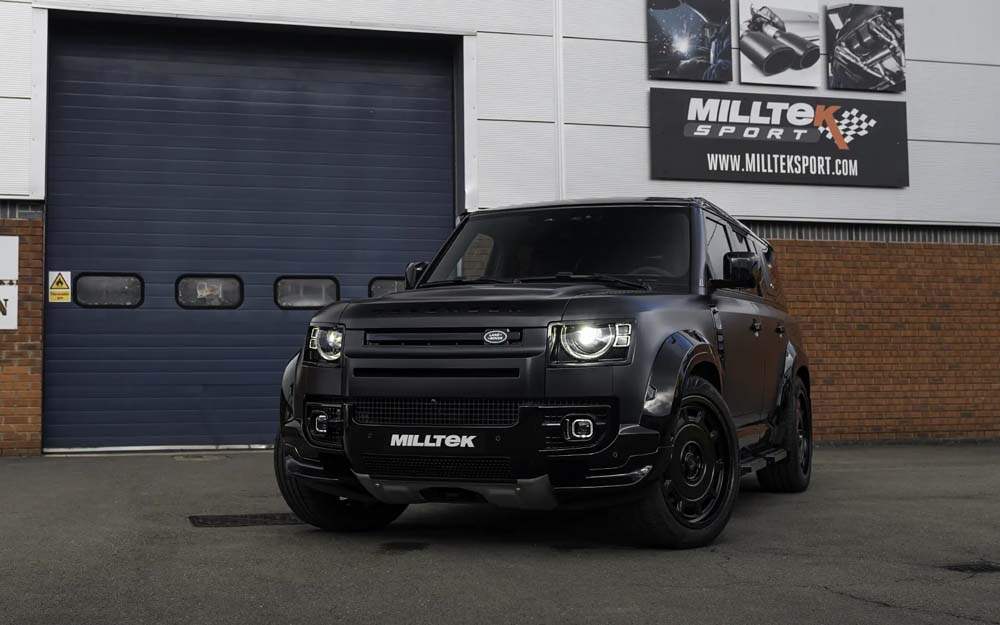 MILLTEK Cat-back Defender 130 5.0 V8 500PS - Non-resonated (louder) - None - JET-90 Carbon Tips