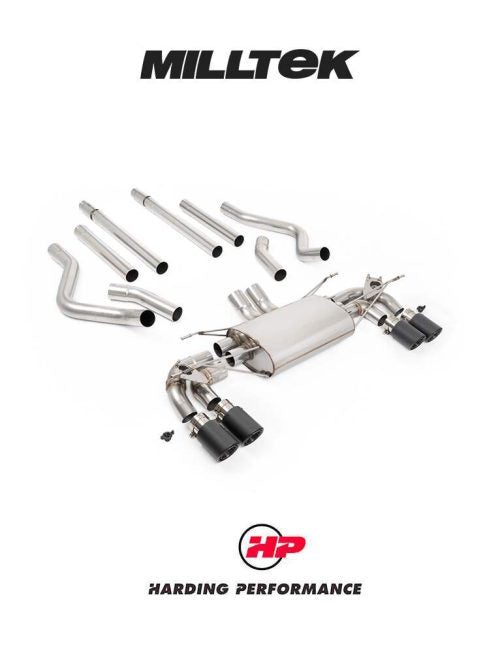 MILLTEK Cat-back Defender 130 5.0 V8 500PS - Non-resonated (louder) - None - JET-90 Carbon Tips