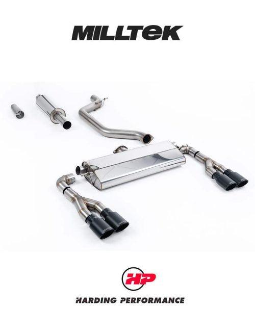 MILLTEK Particulate Filter-back System 80mm Cupra Leon VZx 2.0TSI Hatch 300ps (MQB Evo – OPF/GPF Equipped Models) - Resonated - Quad Cerakote Black Ovals (Require Trimming of Plastic Rear Diffuser)