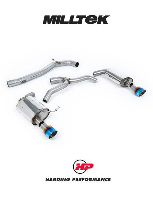 MILLTEK Cat-back – Golf Mk7 2.0TFSI Alltrack/Wagon - Non-Resonated (Louder) - Burnt Titanium GT-100 Trims