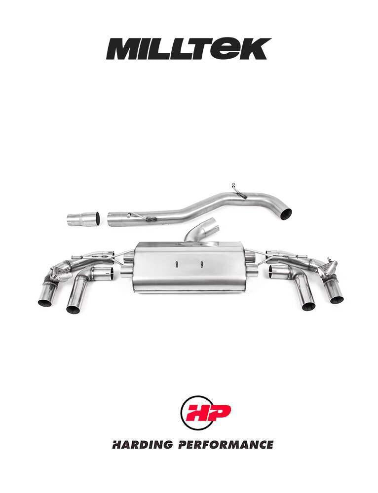 MILLTEK 80mm Cat Back – VW MK8/8.5 Golf R Exhaust - Race (Valved) - Titanium GT-115 Trims