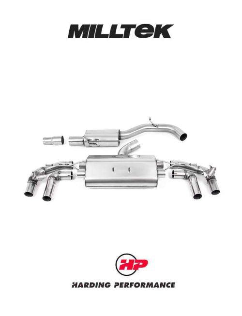 MILLTEK 80mm Cat Back – VW MK8/8.5 Golf R Exhaust - Resonated (ECE Approved) - Polished GT-115 Trims
