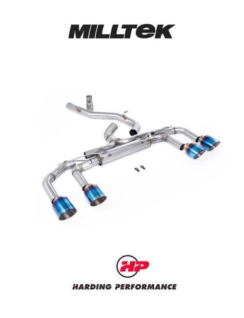 MILLTEK 80mm Cat Back – VW MK8/8.5 Golf R Exhaust - Race (Non-valved) - Burnt Titanium GT-115 Trims
