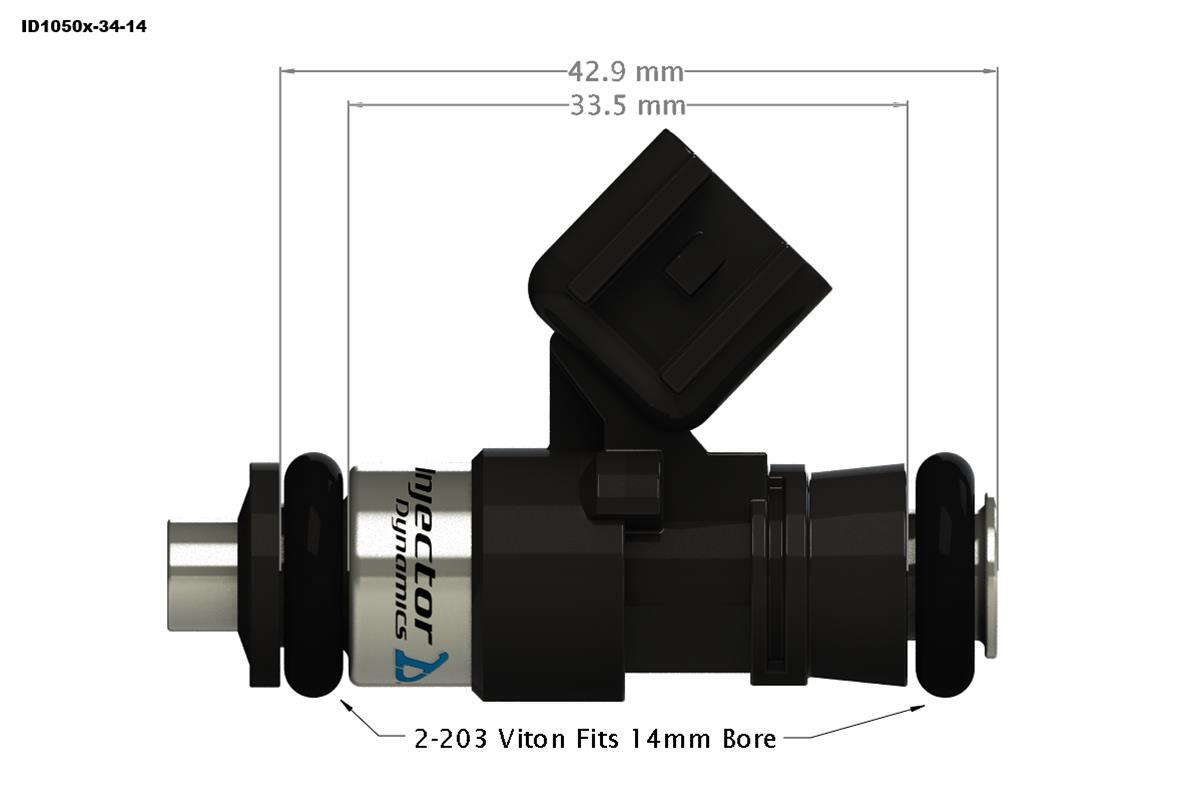Injector Dynamics ID1050-XDS 34mm Injectors Set of 6 w/14mm Top & 14mm Lower O-Ring- Universal