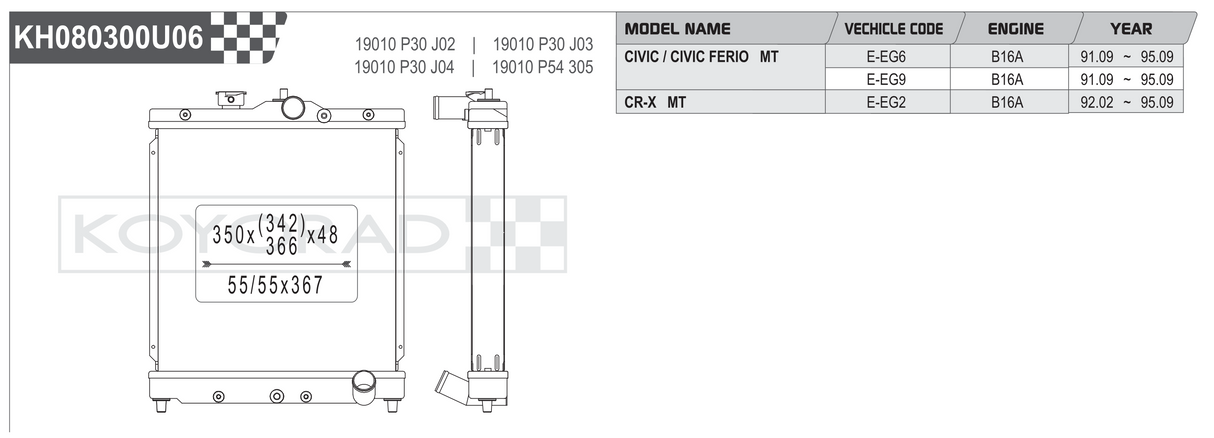 Koyorad Performance Radiator: Honda Civic EG / CR-X B16A MT 1991-1995