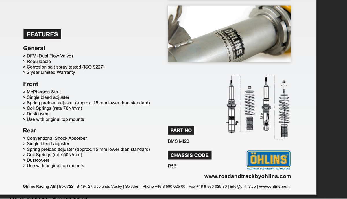 Öhlins Road & Track Coilovers – Mini Cooper / Cooper S R56 - No