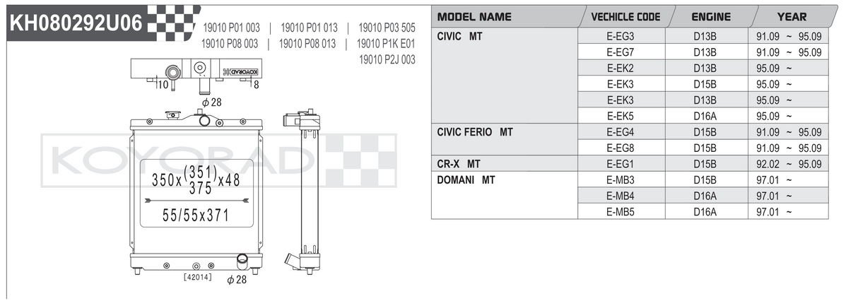 Koyorad Performance Radiator: Honda Civic EG / EK / CR-X / Domani MT 1991+