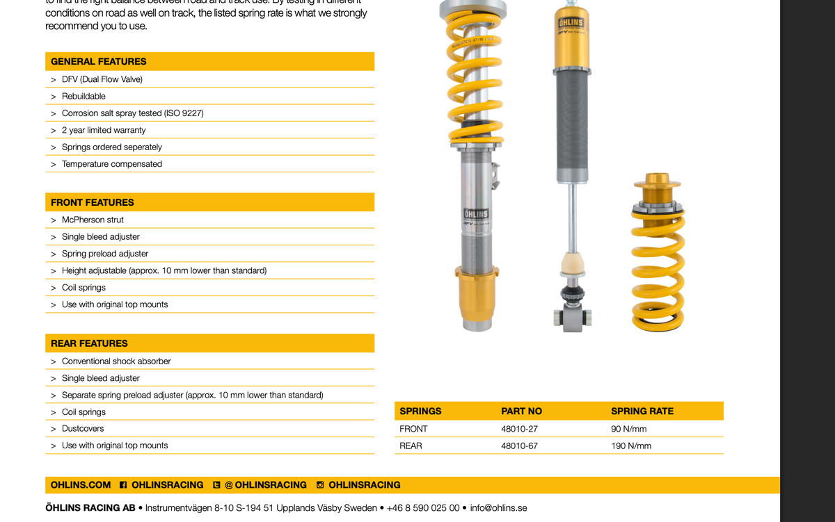 Öhlins Road & Track Coilovers – BMW M2 F87 / M3 F80 / M4 F82