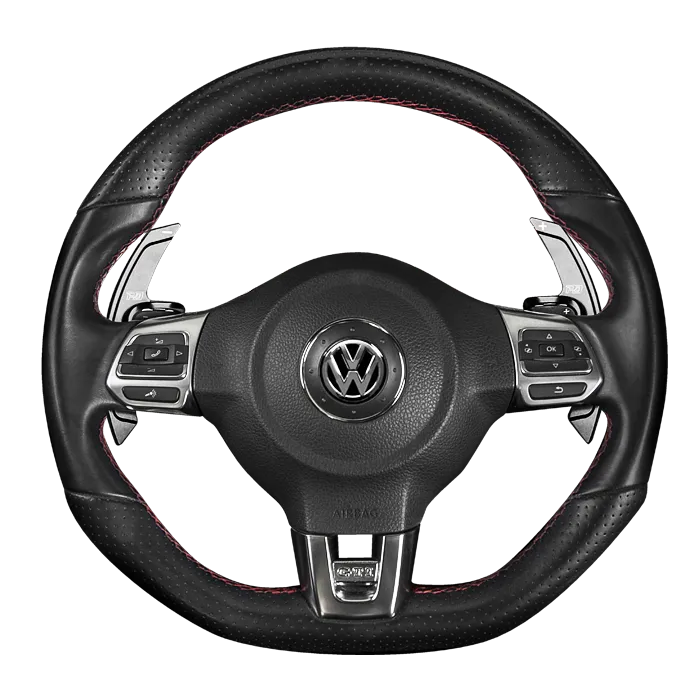 LEYO Motorsport VW MK5/6 Billet Paddle Shift Extension on steering wheel, enhancing driving precision and aesthetics.