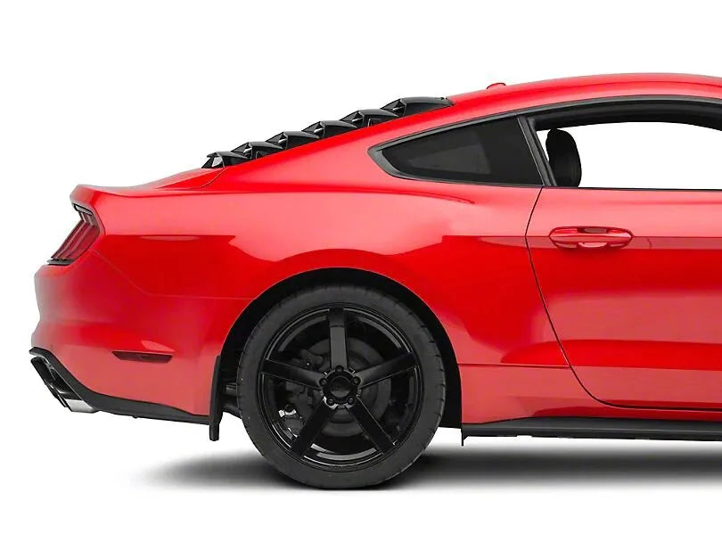 MP CONCEPTS Gloss Black Rear Window Louver on red sports car, enhancing aerodynamics and style with sleek, modern design.