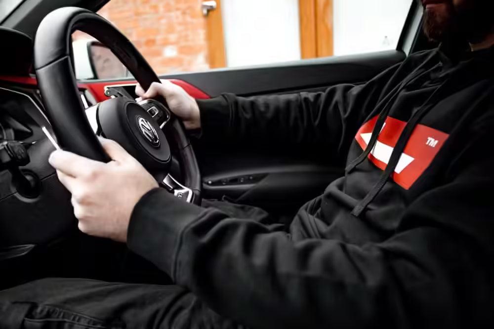 RacingLine Black Hoodie with Red Box Logo- Medium