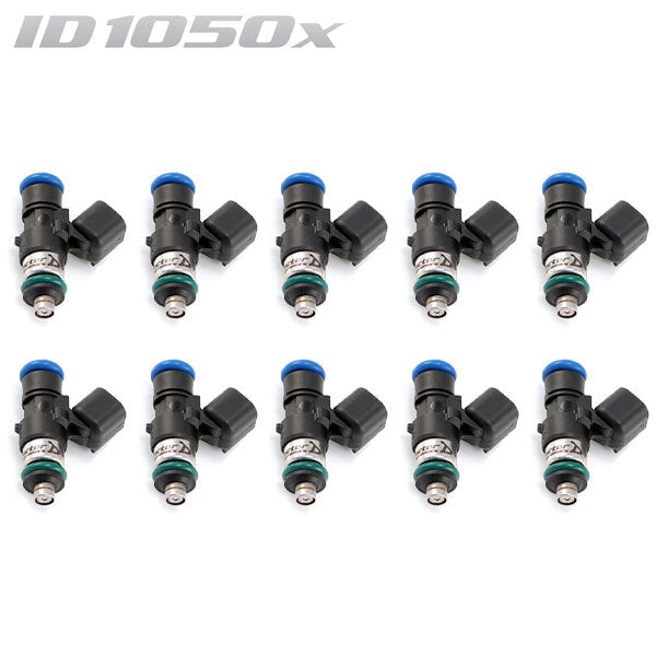 ID1050-XDS Injectors Set of 10, 34mm Length, 14mm Grey Adaptor Top, 14mm Lower O-ring- Lamborghini Huracan/Audi R8 (V10)