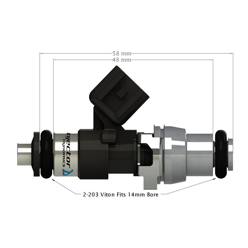 Injector Dynamics ID1050-XDS 48mm Single Injector w/14mm Grey Adaptor Top, 15mm Lower O-Ring- Universal