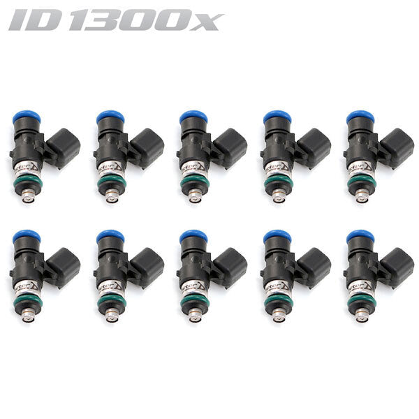 ID1300-XDS Injectors Set of 10, 34mm Length, 14mm Grey Adaptor Top, 14mm Lower O-ring- Lamborghini Huracan/Audi R8 (V10)