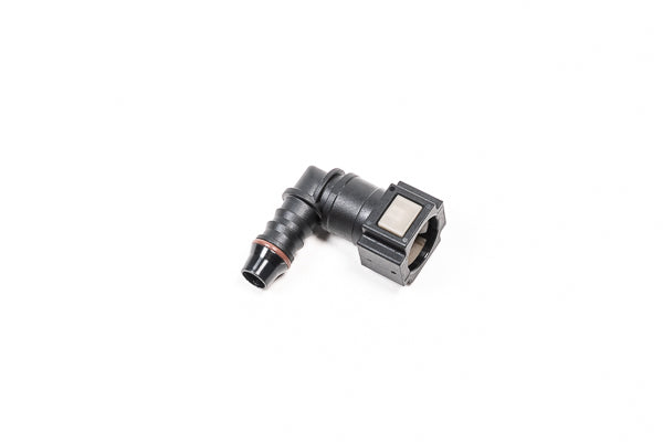 Radium SAE Female EFI Quick Connect to Barb Fittings- 5/16" SAE Female to 3/8" Barb 90 Degree (9.5mm)