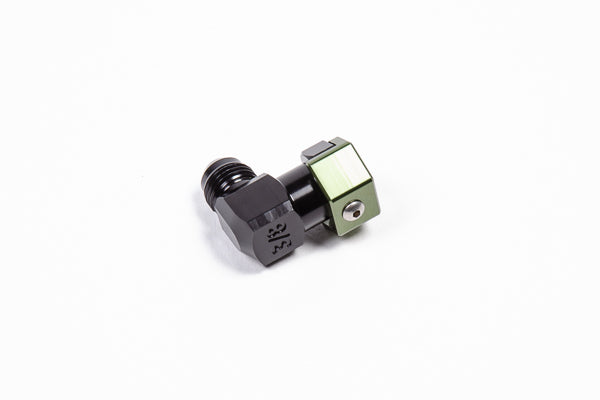 Radium SAE Female EFI Quick Connect to AN Male Low Profile Fitting- 3/8" SAE Female to 6AN Male 90 Degree