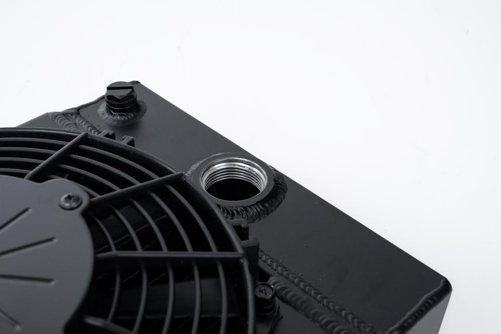 CSF Universal Drag Race / Tuck Radiator -10.5H x 10L x 3.6W (5.65 w/fan) - Includes 9-inch SPAL fan - Includes inlet/outle...