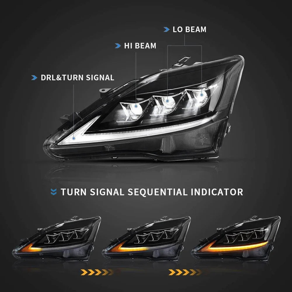 Vland | LEXUS IS250 IS350 ISF SEQUENTIAL LED HEADLIGHTS (2006-2013) - ModsDirect