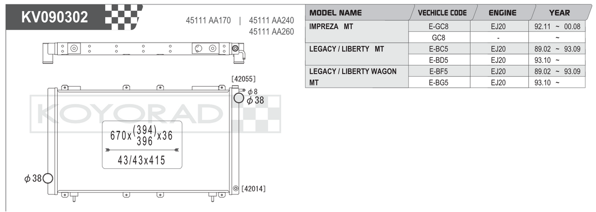 Koyorad Aluminium Radiator Subaru Impreza WRX STI GC8 Legacy Liberty MT VH090302