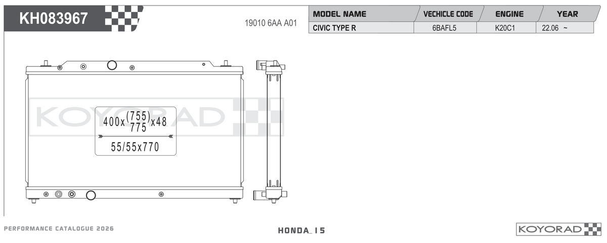 Koyorad Performance Radiator: Honda Civic Type R FL5 2023+ All-Aluminium