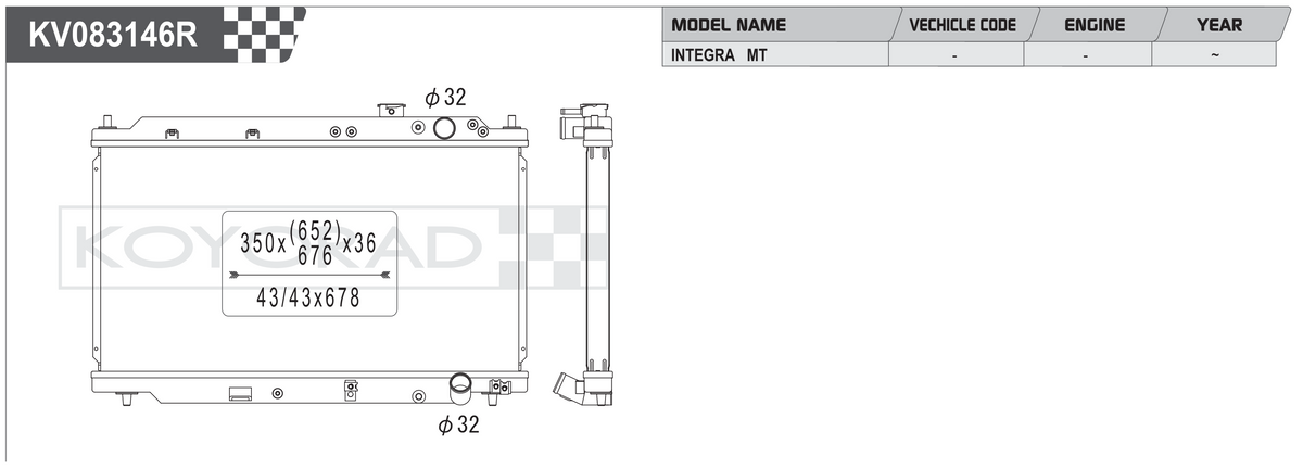 Koyorad Performance Radiator: Honda Integra MT w/ Showa / Denso OEM 1994-2001
