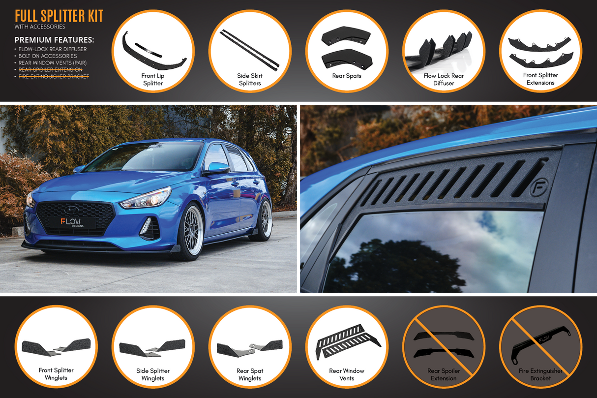 i30 SR Hatch (2017-2018) Full Lip Splitter Set