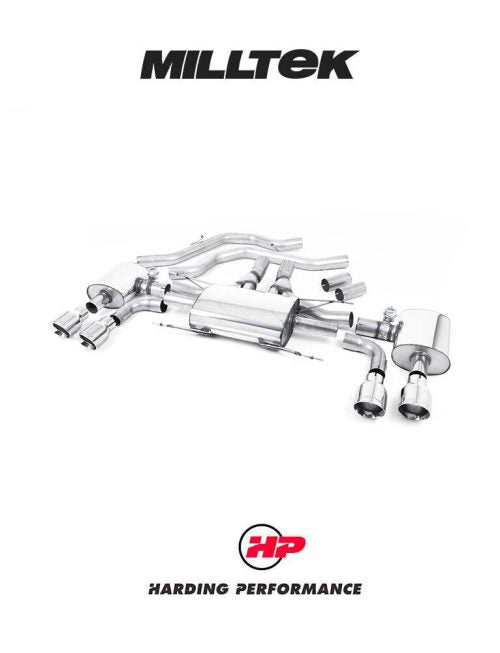 MILLTEK Front Pipe-back – Alfa Romeo Giulia Quadrifoglio 2.9 V6 Bi-Turbo - Resonated - ECE Approved - GT-100 Polished Trims