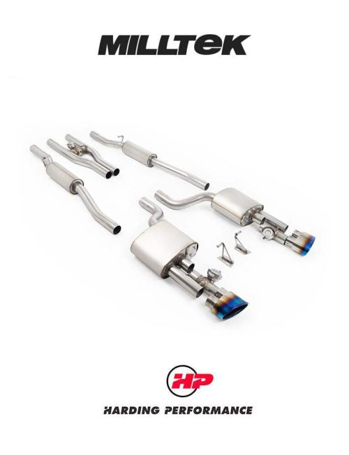 MILLTEK Audi RS4 B7 Cat Back Exhaust 4.2 V8 Saloon Avant and Cabriolet - V2 - Burnt/Blue Titanium Ovals - Valved