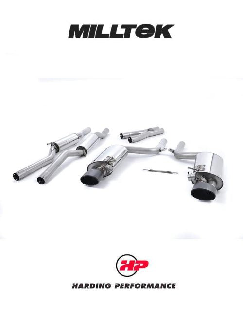 MILLTEK Audi RS4 B7 Cat Back Exhaust 4.2 V8 Saloon Avant and Cabriolet - Resonated - Black Oval Trims - Valved