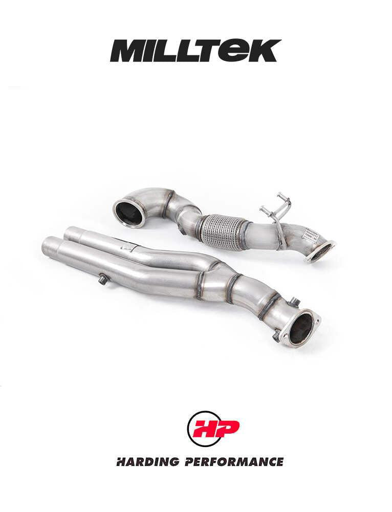 MILLTEK Large Bore Downpipe Suit OPF – Audi RS3 8V/8Y, RSQ3, TTRS - Decat - 100mm Turbo Elbow to Twin 70mm
