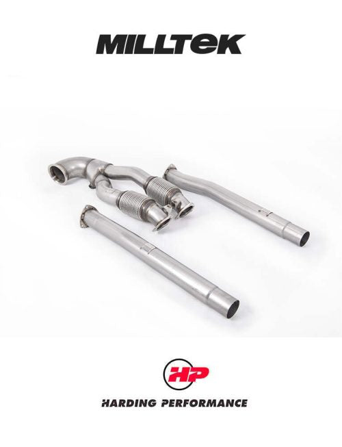 MILLTEK Large Bore Downpipe Suit Non-OPF – Audi RS3 8V.2, TTRS - Decat - 100mm Turbo Elbow to Twin 70mm