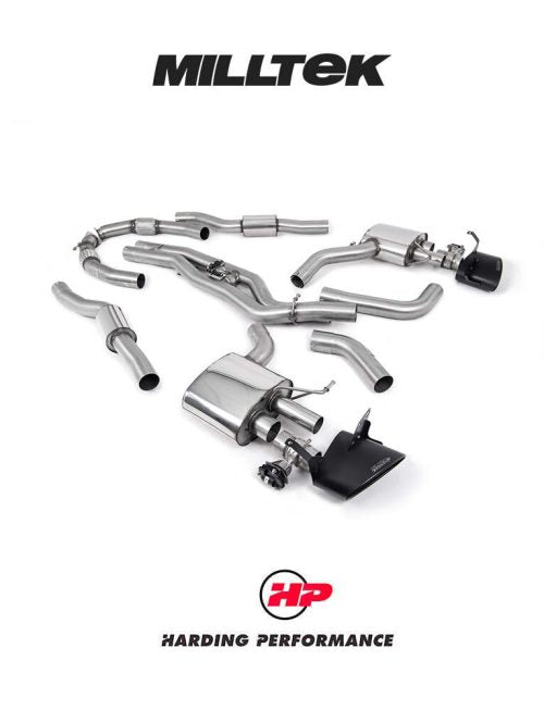 MILLTEK Cat Back System (Twin 80mm) Audi RS6/RS7 C8 4.0 V8 bi-Turbo in Performance Edition - Resonated - Cerakote Black Oval Trims - Does not requires cutting of the OE system