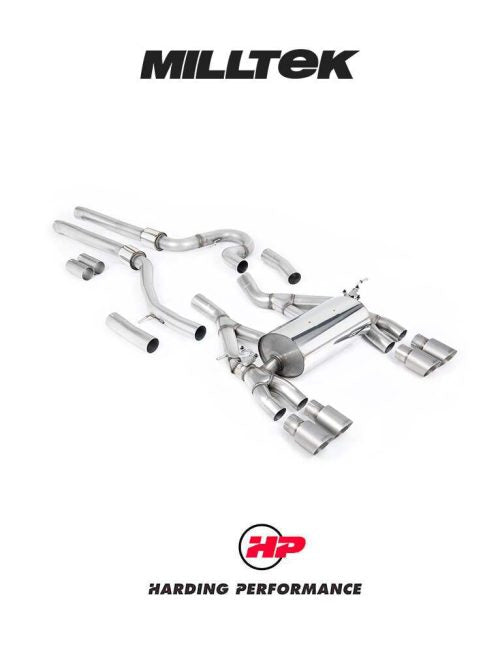 MILLTEK Cat Back – BMW 3/4 Series F80/F82/F83 M3/M4 & Competition Saloon Coupe Convertible - Equal Length (Loudest) - Titanium GT-90 Trims