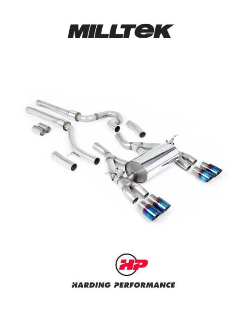 MILLTEK Cat Back – BMW 3/4 Series F80/F82/F83 M3/M4 & Competition Saloon Coupe Convertible - Equal Length (Loudest) - Burnt Titanium GT-90 Trims