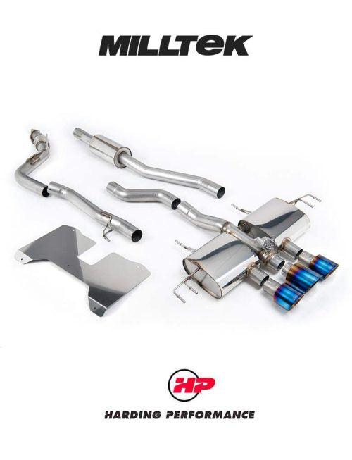 MILLTEK Honda Civic Type R FL5 Cat Back - Part Resonated (Road+) - Valved - Oe Style 2 X 4" And 1 X 4.5" Burnt/Blue Titanium Trims