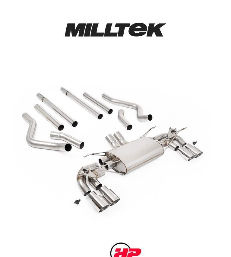 MILLTEK Cat-back Defender 130 5.0 V8 500PS - Resonated (quieter) - None - GT-90 Burnt/Blue Titanium Tips